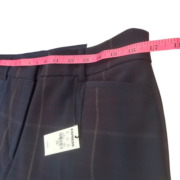 NWT! Express Columnist Dark Blue Plaid Barely Boot High Rise Pants in 12 Short - Picture 4 of 10